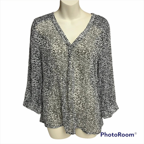 41 Hawthorne black/gray semi sheer blouse M - Picture 1 of 10
